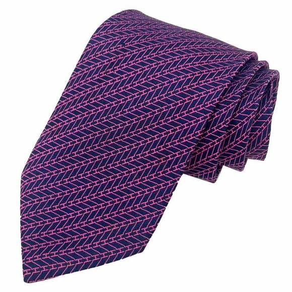 Hermes HERMES tie H pattern 100% silk navy x pink men's